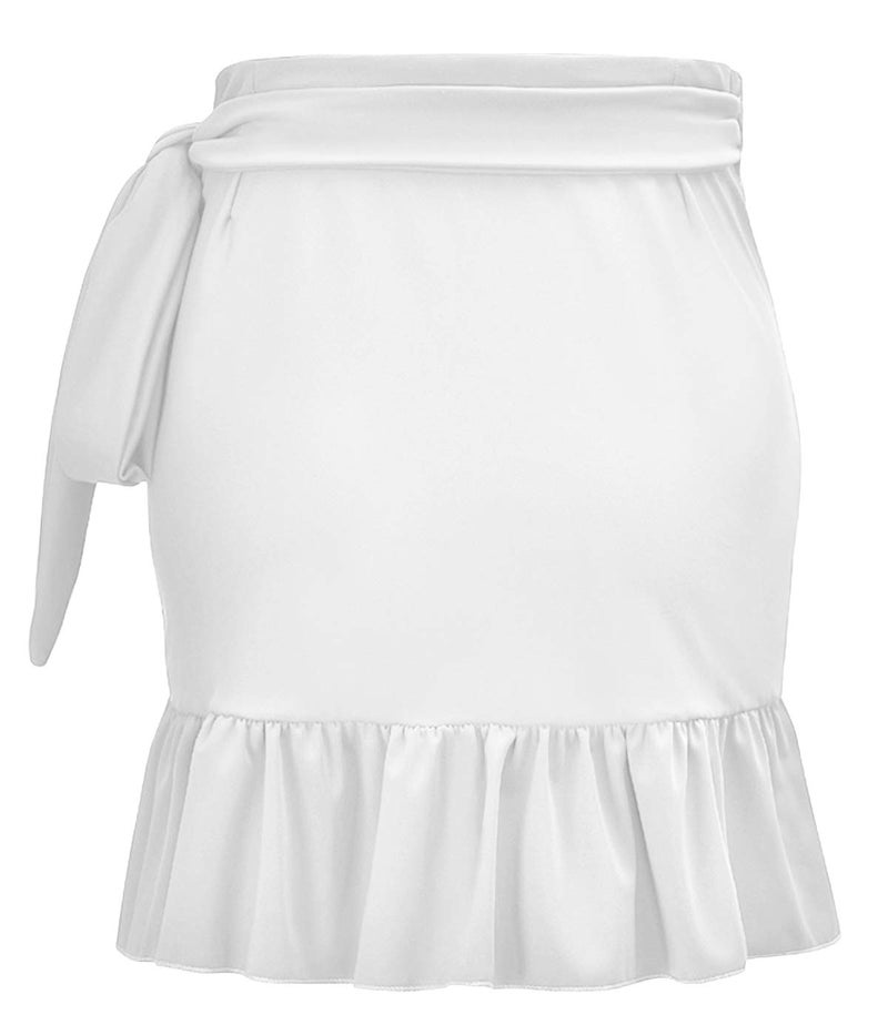 ChinFun Women's Ruffle Sarongs Beach Wrap Swimwear Bikini Tankini Cover Up Swim Skirts Swimdress White L-2XL - Image 2